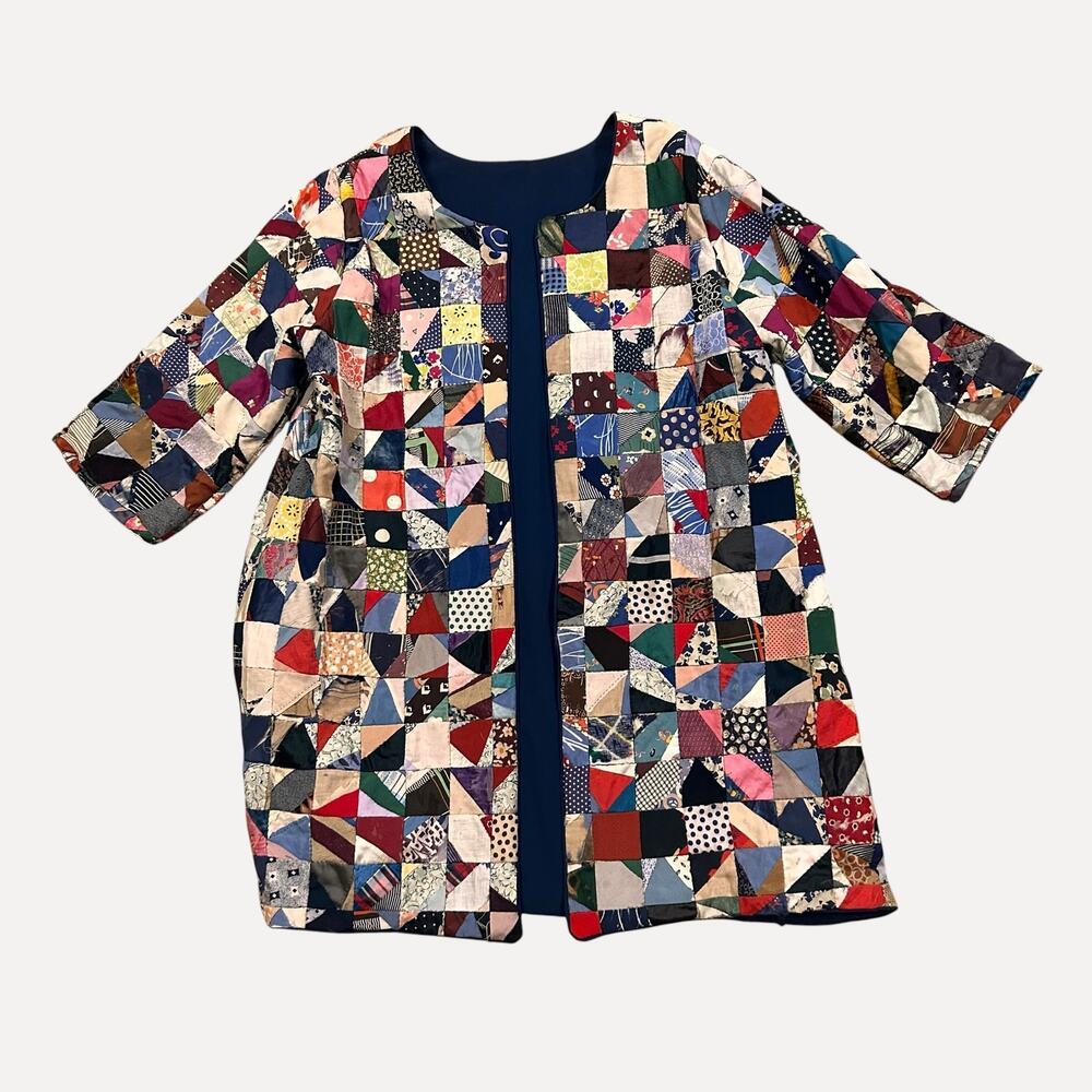 Antique 1920s 30s Crazy Quilt Jacket Coat Silk Patchwork Reworked Lined -